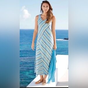 J. Jill Striped V-Neck Maxi Dress in Blue & Green